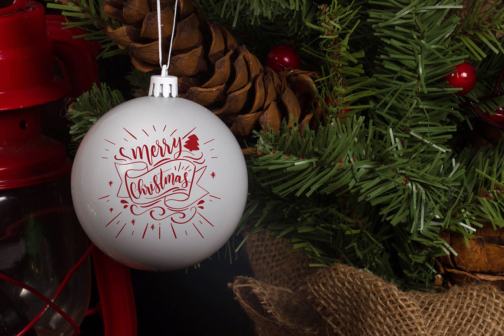 圣诞节装饰球设计效果图样机 Christmas Ball Mock Up插图(1)