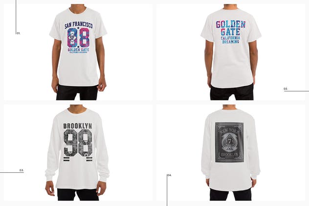 时尚印花T恤/长袖/运动连帽衫服装样机 T-Shirt Longsleeve Sweatshirt Hoodie Mockup插图(3)