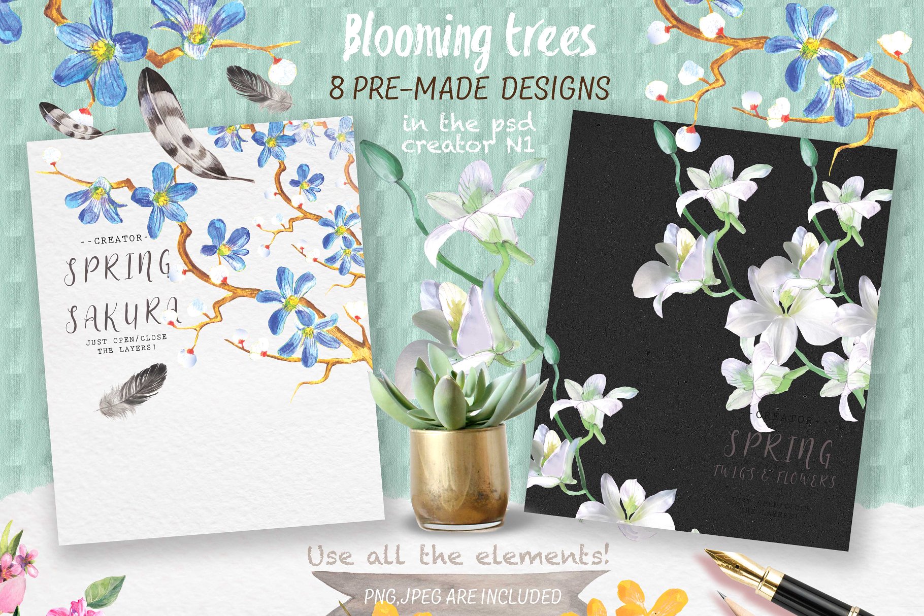 极力推荐：“春暖花开”水彩花卉设计素材包 "Spring bloom" 80 png插图(8)