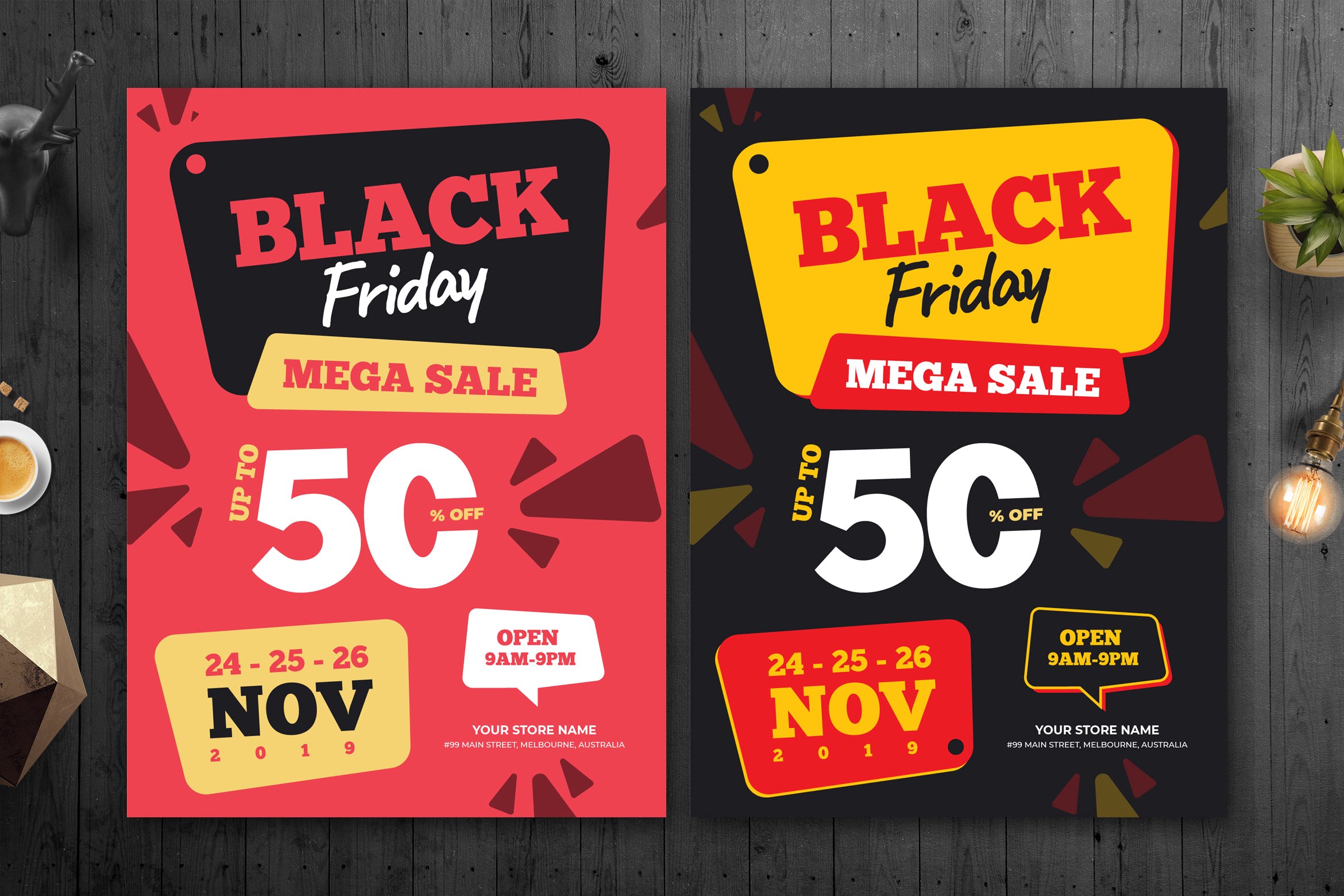 黑色星期五店铺促销广告海报传单设计模板03 Black Friday Flyer Template 03插图