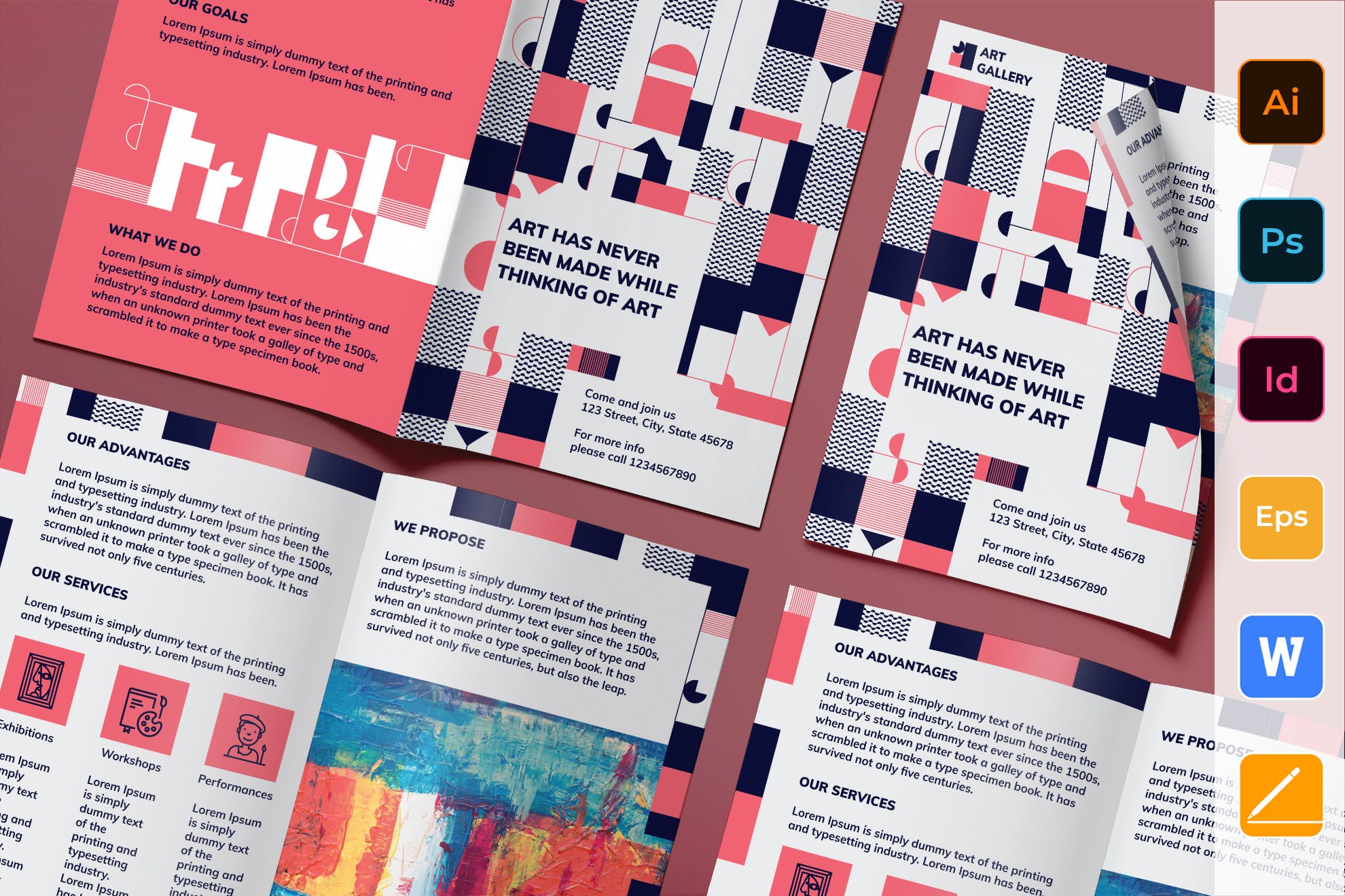 创意艺术工作室宣传传单设计模板 Art Gallery Brochure Bifold插图