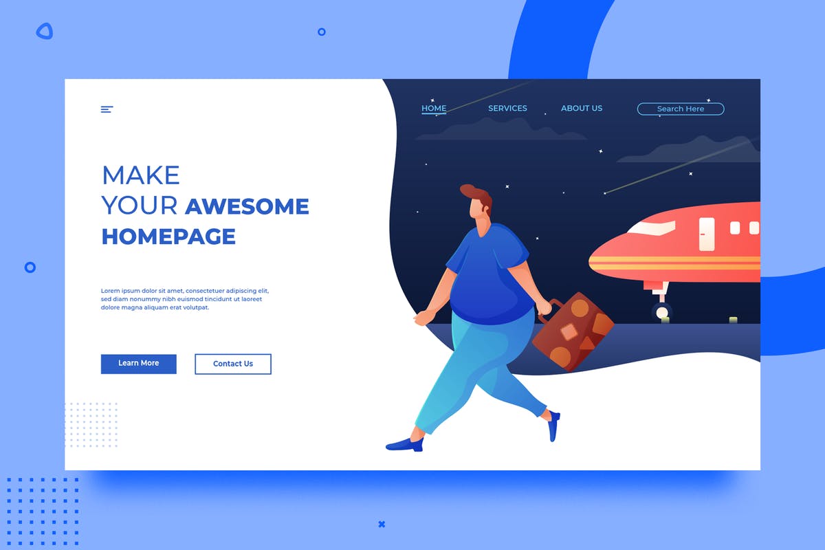 旅行概念插画旅行网站主页设计模板 SRTP – Traveling Banner Homepage插图