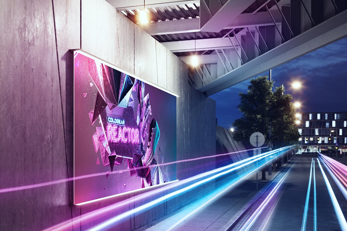 城市桥底灯光广告牌Mockup插图(4)