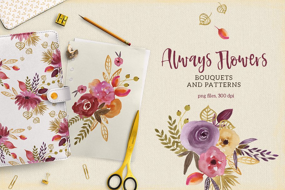 高清手绘花卉剪切画素材 Always Flowers插图