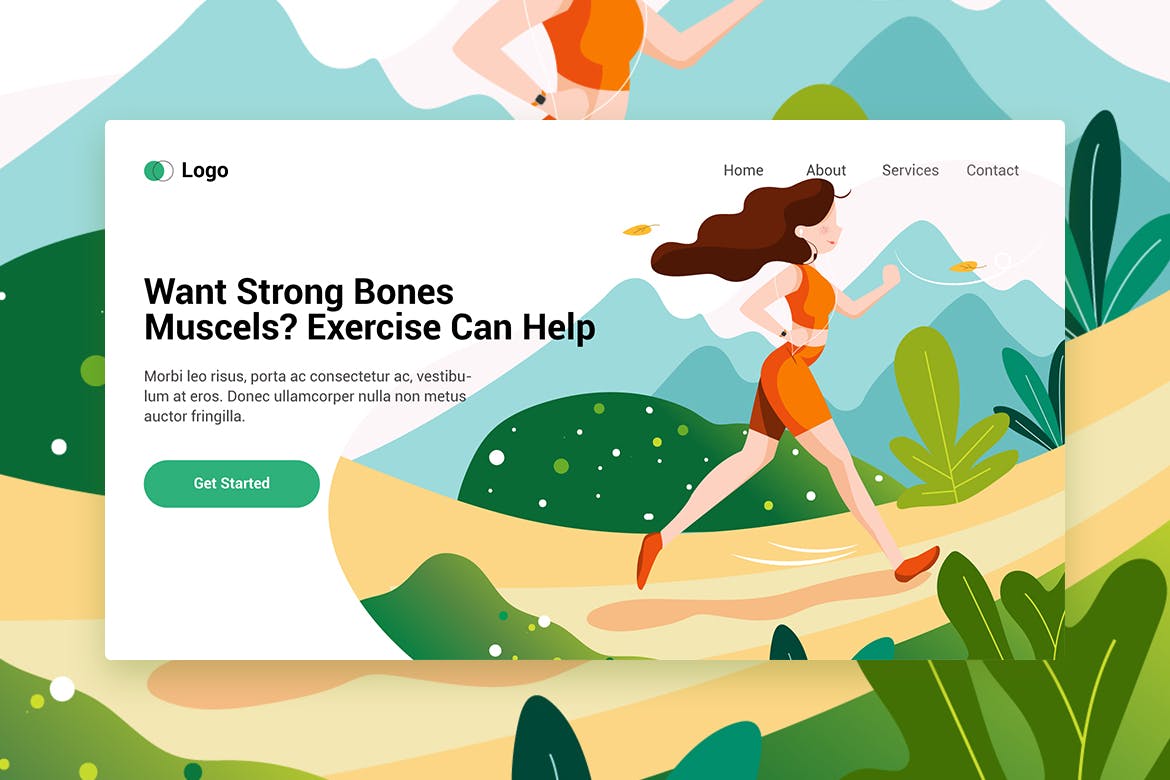 户外慢跑运动员手绘插画网站着陆页设计模板 Sport Activities web template for Landing page插图(1)