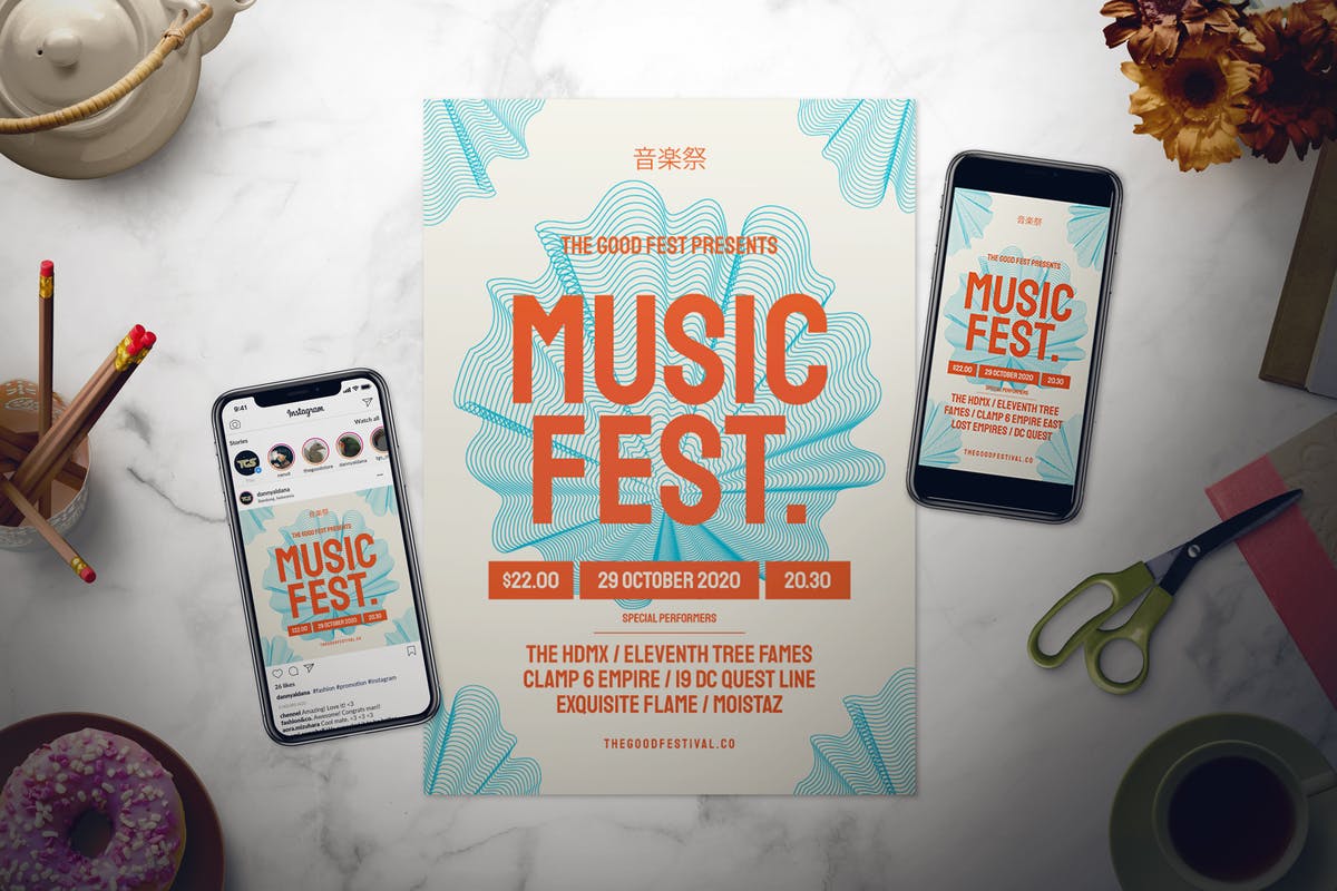 时尚音乐节活动海报电子海报模板 Music Festival Flyer Set插图