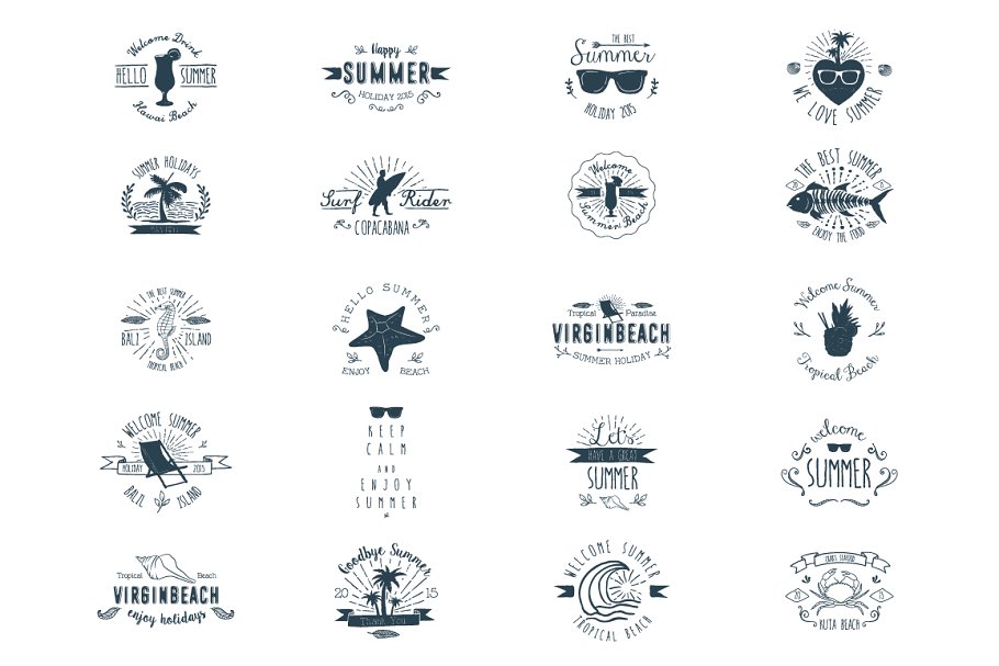 20个夏季海洋岛屿生物元素徽章 20 Summer Badges插图(3)