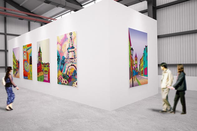 展览馆绘画作品艺术品展示样机Vol.3 Exhibition Mockup [vol3]插图(2)