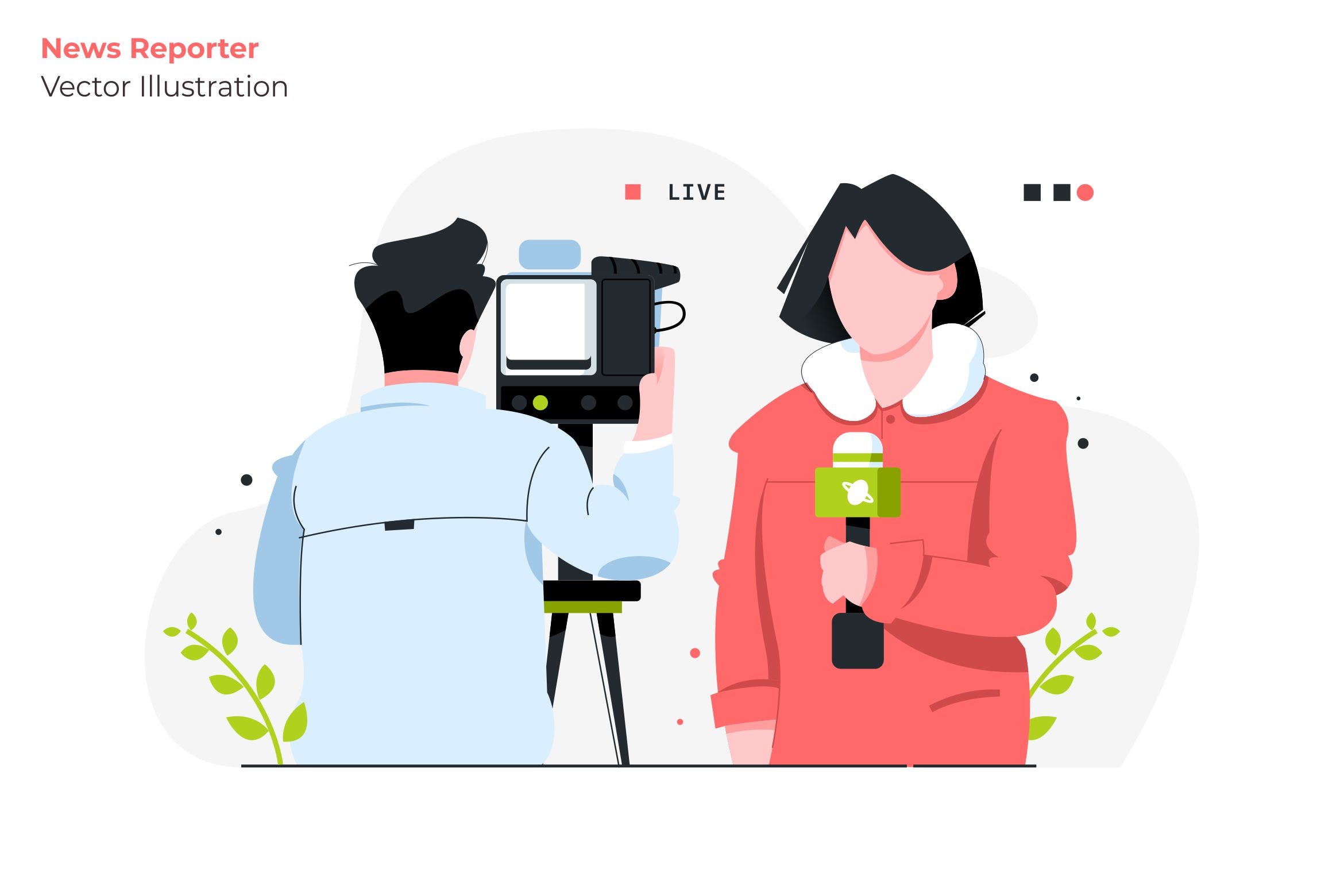 新闻播报工作人员人物形象矢量插画素材库精选素材 News Reporter – Vector Illustration插图