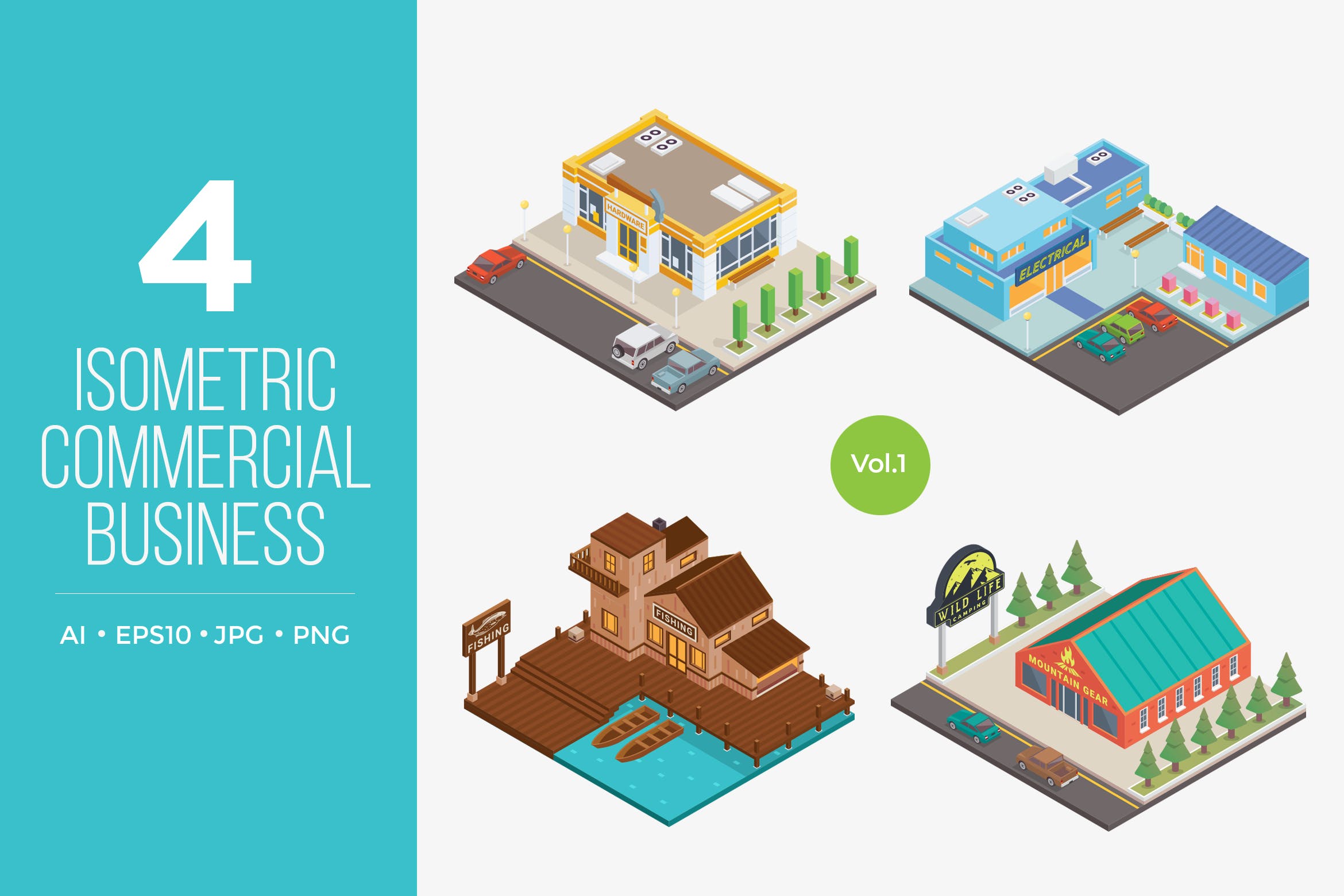 商业建筑等距矢量图形v11 Isometric Commercial Business Vector 1插图