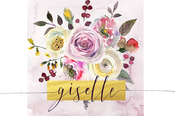 黄色粉色水彩花卉剪贴画合集 Watercolor Pink Yellow Flowers插图(10)