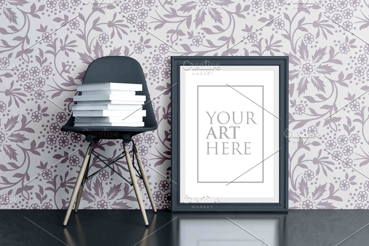 多彩的画框&椅子场景样机展示模板插图(1)