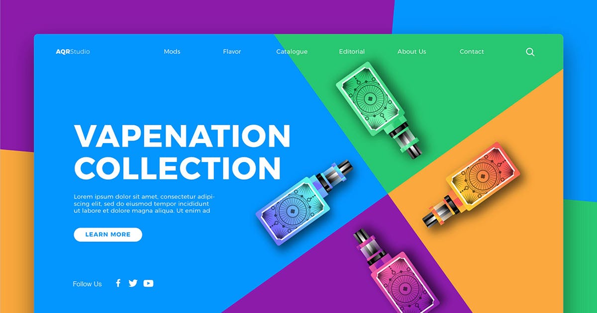 电子烟概念插画网站Banner＆着陆页设计模板 Vapenation Collection – Banner & Landing Page插图