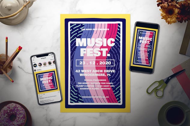 流行音乐节活动海报设计PSD模板套装 Music Festival Flyer Set插图(1)