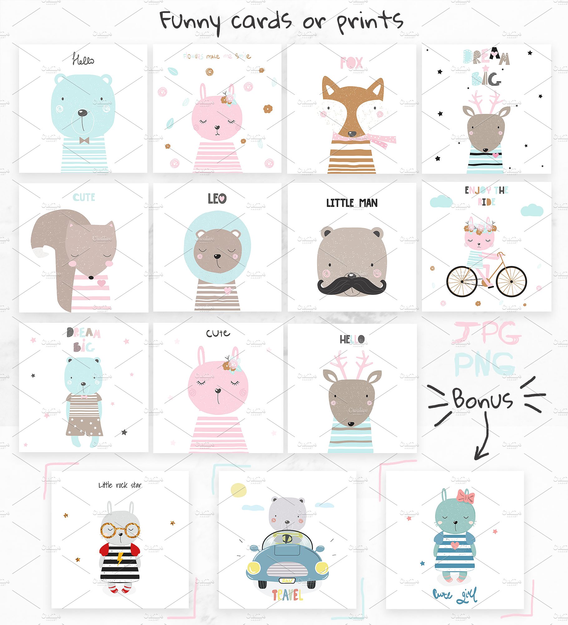 可爱柔和的手绘卡通动物矢量素材合辑下载[ai,eps,png,jpg]插图(3)