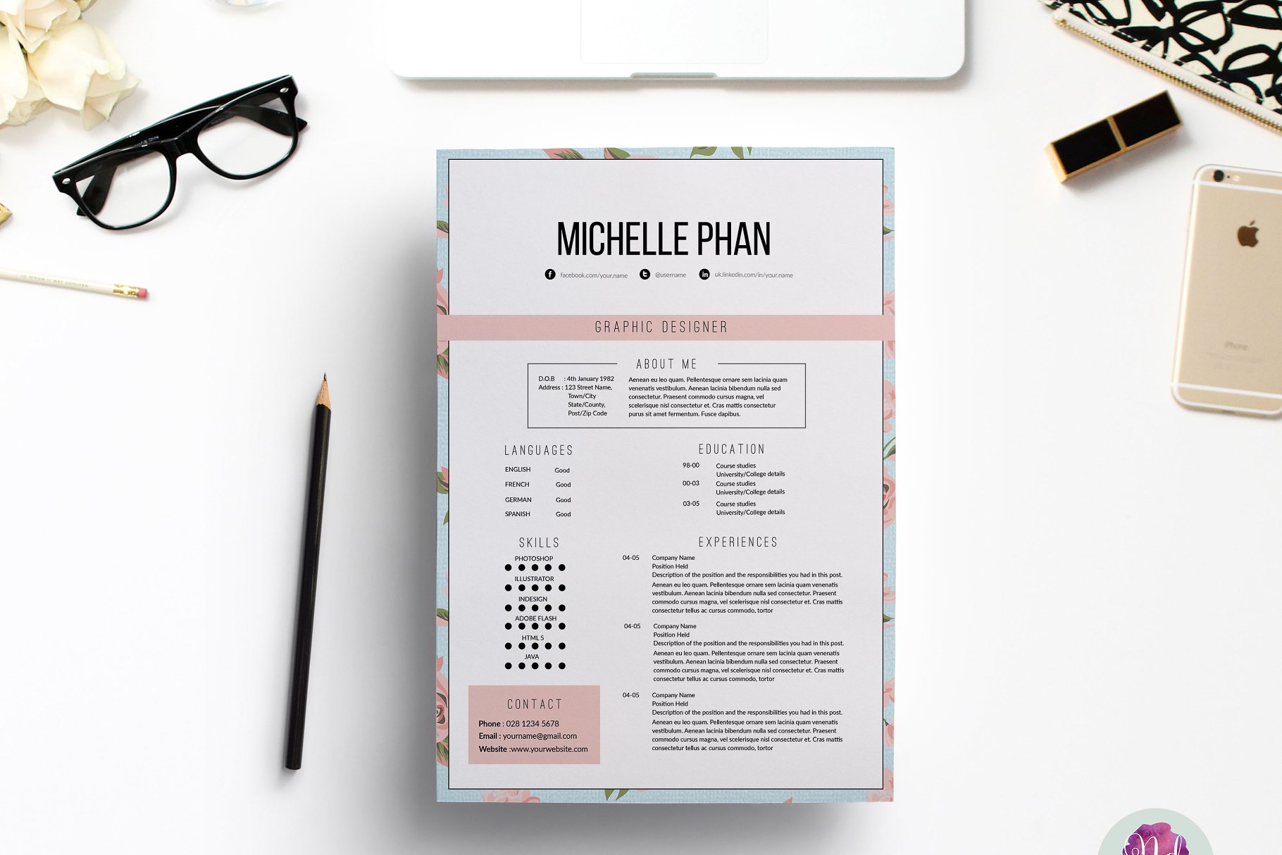 花卉简历模板 Floral resume template插图(3)