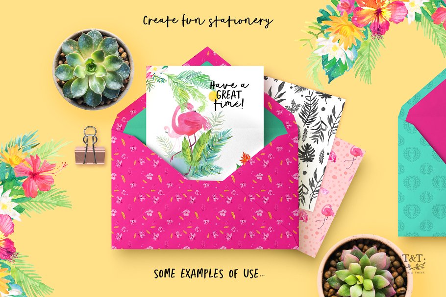 火烈鸟/热带植物水彩素材 Watercolour Clipart Set – Tropics插图(5)