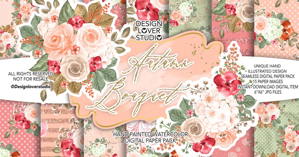 秋季主题水彩花卉手绘插画设计素材合集 Autumn Bouquet design插图