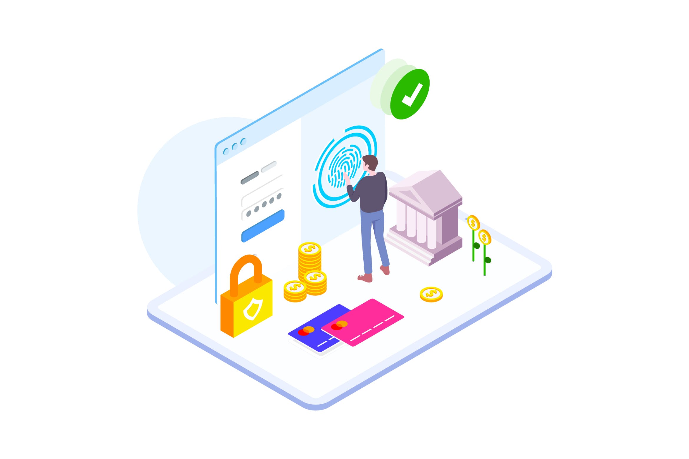 支付安全金融业务场景等距概念插画v3 Payment Security by Finance Isometric – FV插图