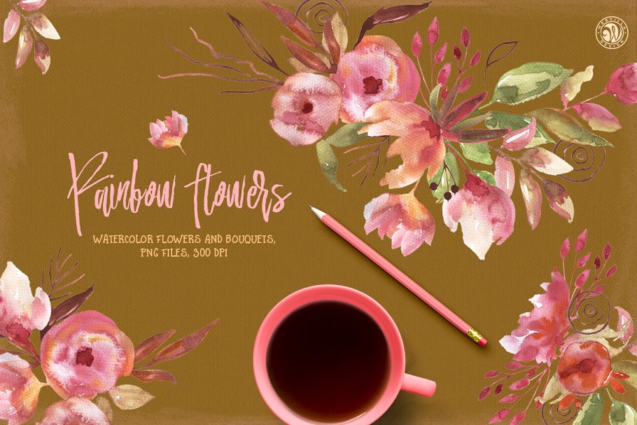 彩虹花花卉手工剪贴画  Rainbow Flowers插图