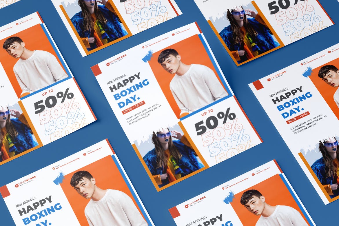 时尚服装店促销活动海报PSD素材素材库精选模板 Creative Fashion Sale Illustrator Template插图(1)