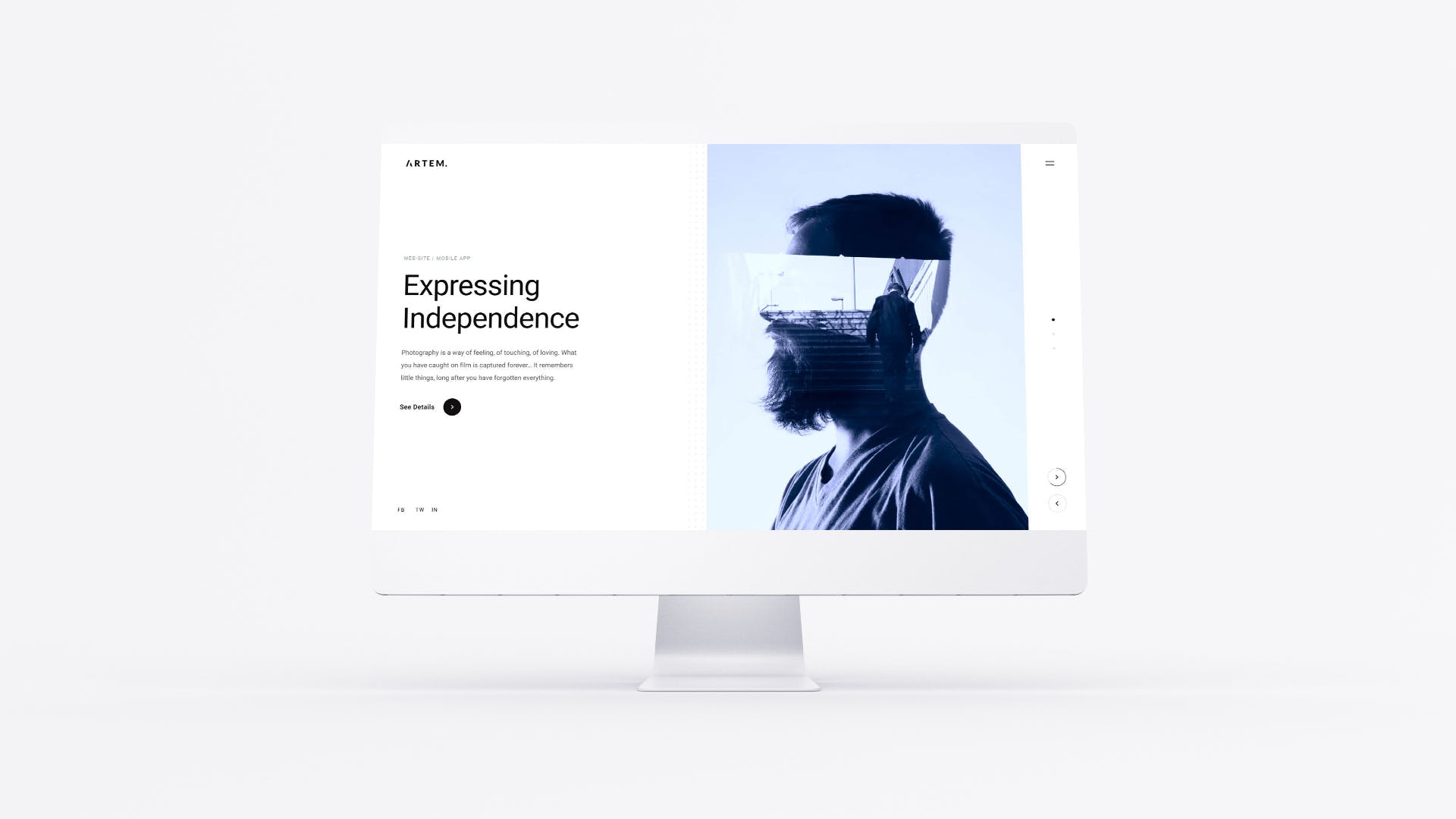 网站UI界面设计效果图预览白色iMac电脑样机模板 White iMac Mockup插图(1)