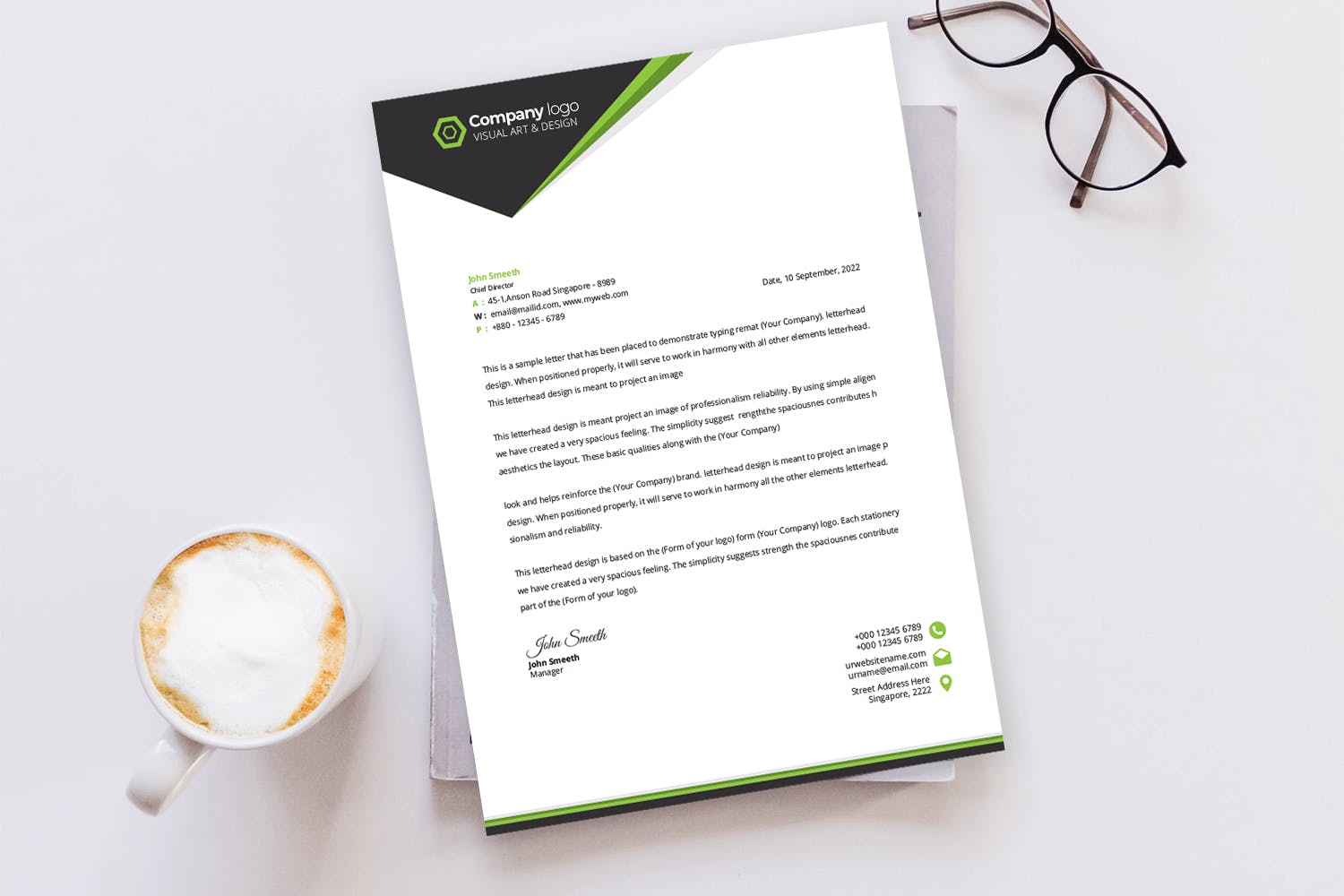 标准尺寸企业通用信纸设计模板 Letterhead插图(1)