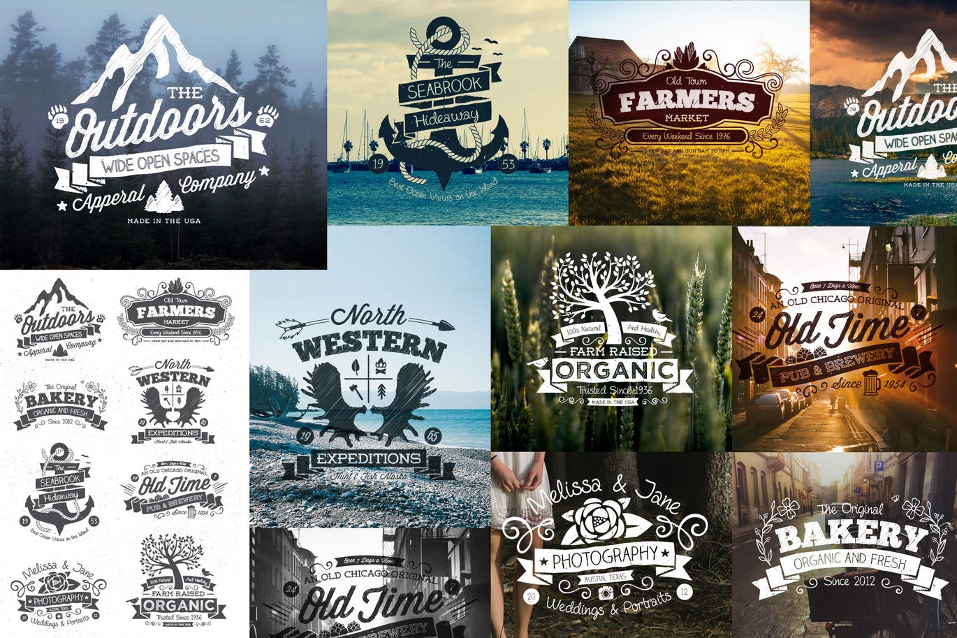 复古手绘设计风格Logo&标签设计模板 Hand Drawn Vintage Logos and Labels插图