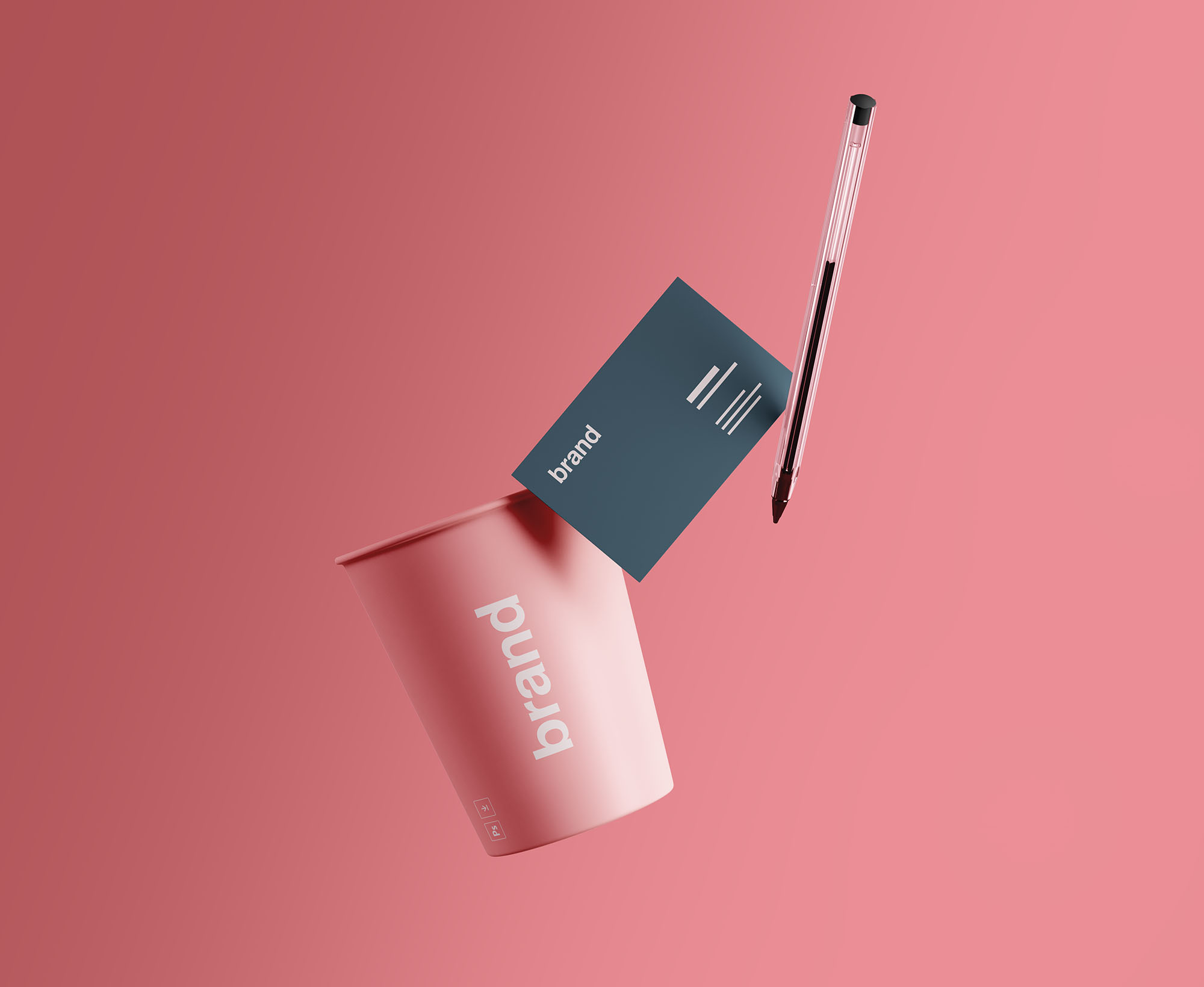 杯子和名片品牌VI设计预览样机模板 Cup & Business Card Branding Mockup插图