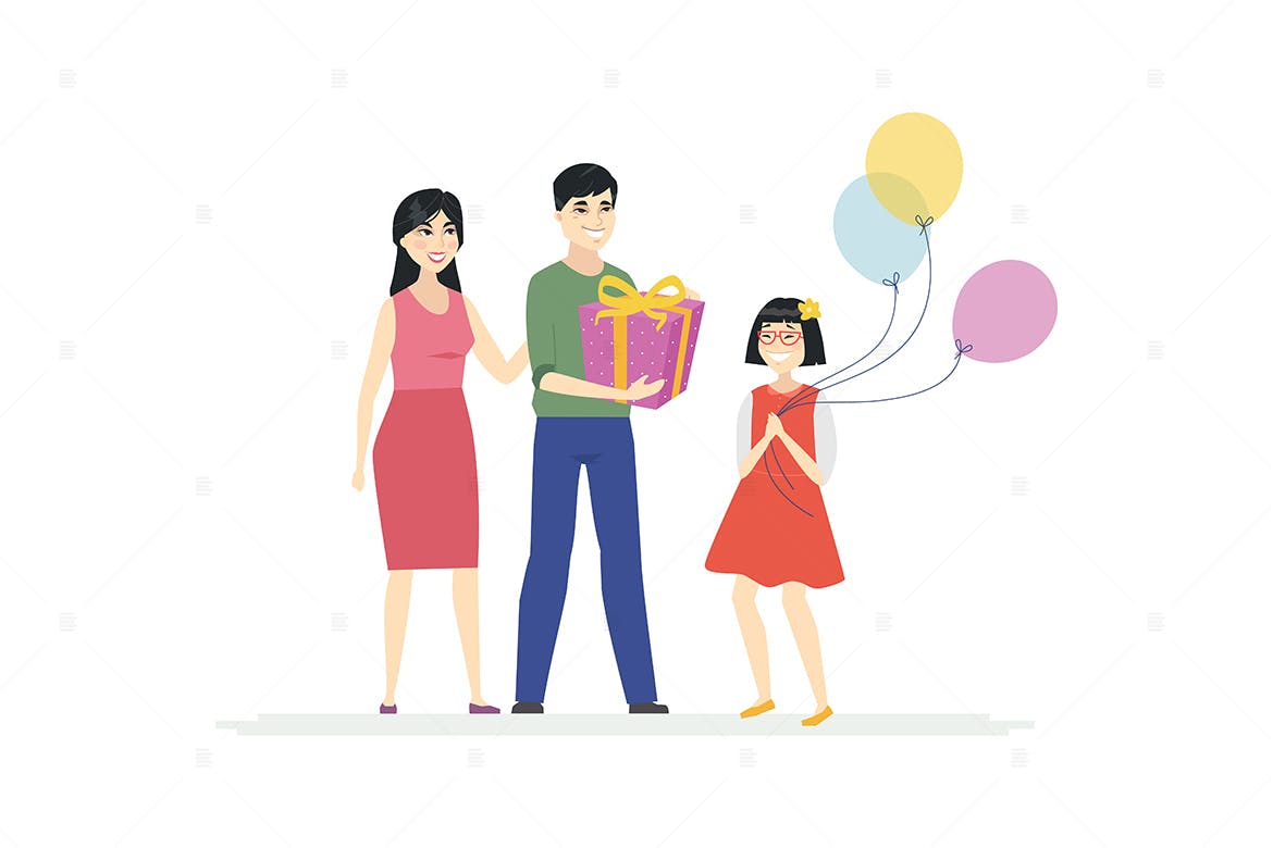 生日会场景卡通人物矢量图形 Happy birthday – cartoon people characters插图