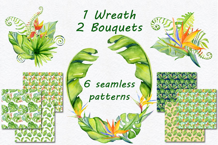 21张高清热带丛林水彩元素美图 Free Tropical Watercolor Bundle插图(2)