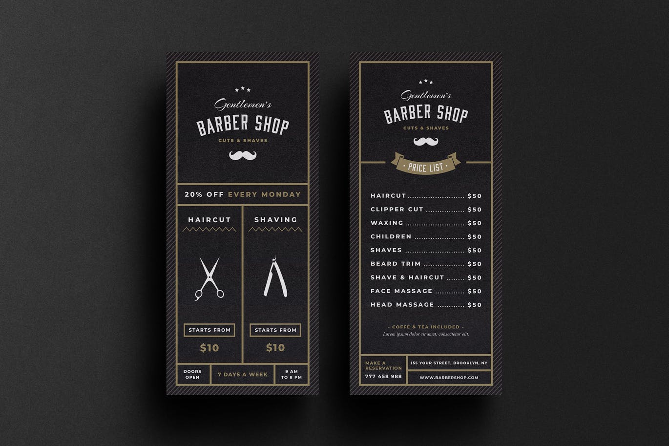 理发店商业广告宣传卡/宣传单设计模板 Barbershop Rack Card插图