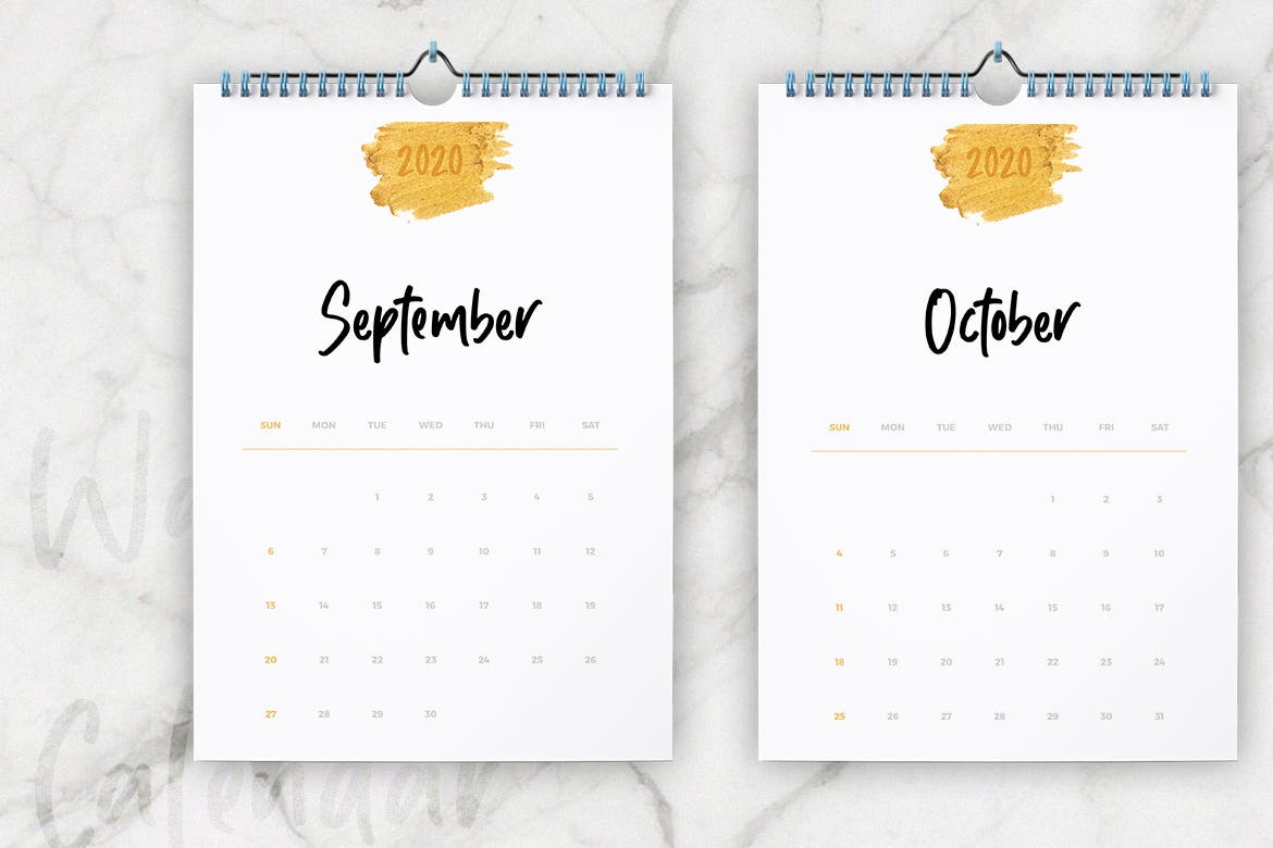 2020年超简约版式活页翻页日历设计模板 Wall Calendar 2020 Layout插图(5)