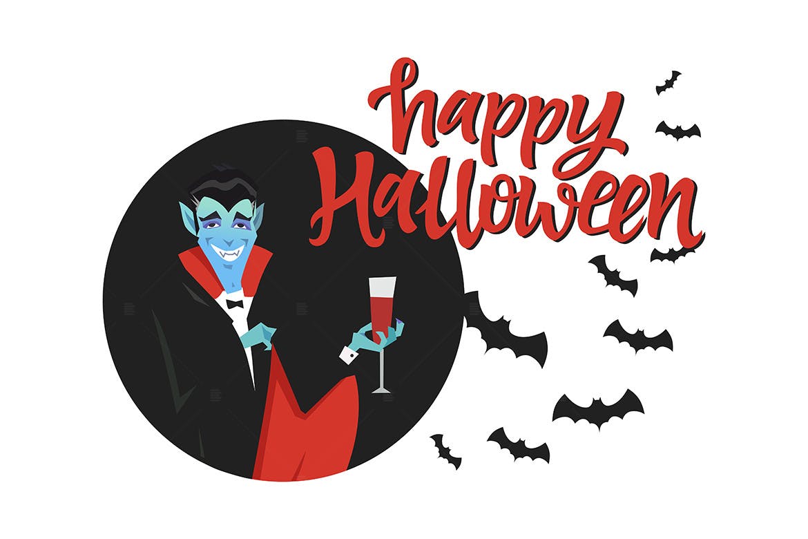 万圣节节日海报卡通人物矢量插画 Happy Halloween poster with a cartoon character插图(1)