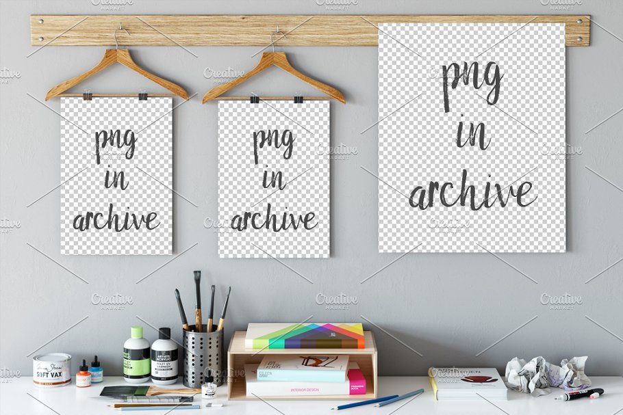 悬挂式艺术作品展示样机模板 Frame Mockup (Hanging Poster)插图(2)