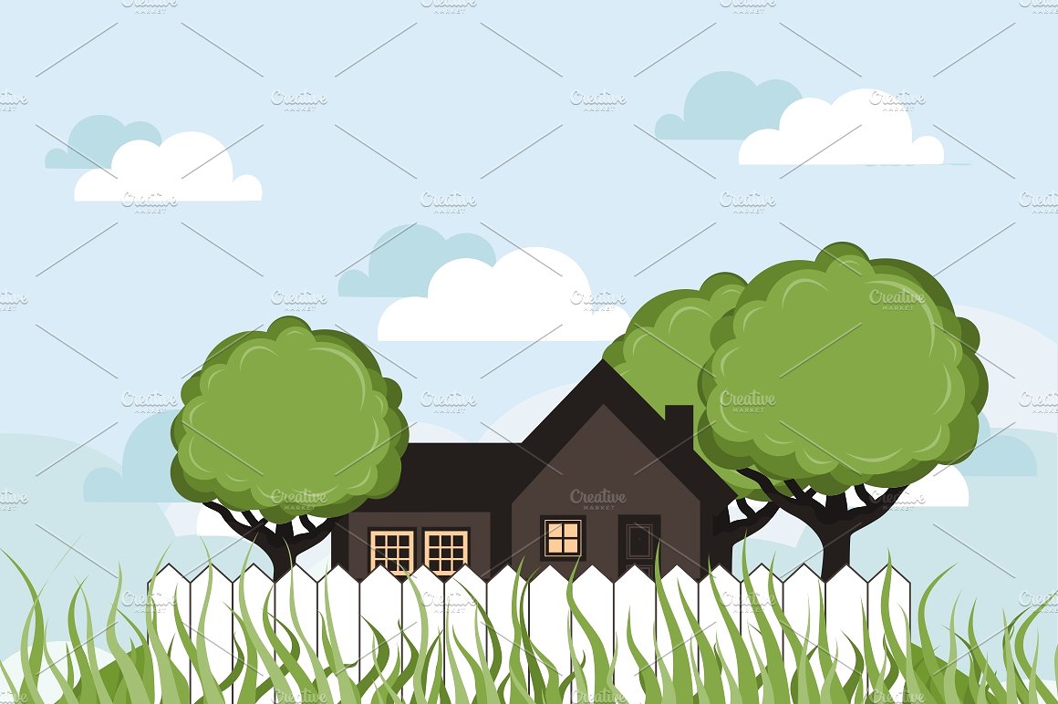 花园小房矢量剪贴画 House in a garden插图