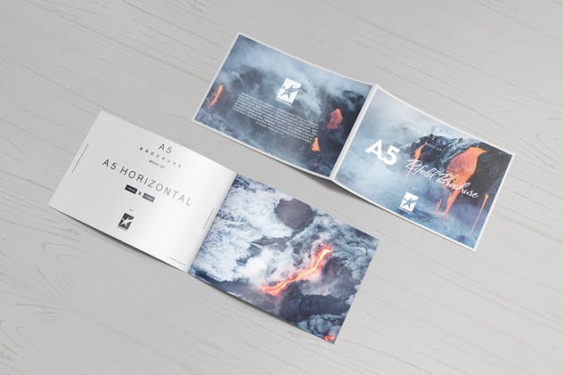 A5尺寸规格宣传册设计平铺视觉样机模板 Bi-Fold A5 Horizontal Brochure Mock-Ups Vol.1插图(8)