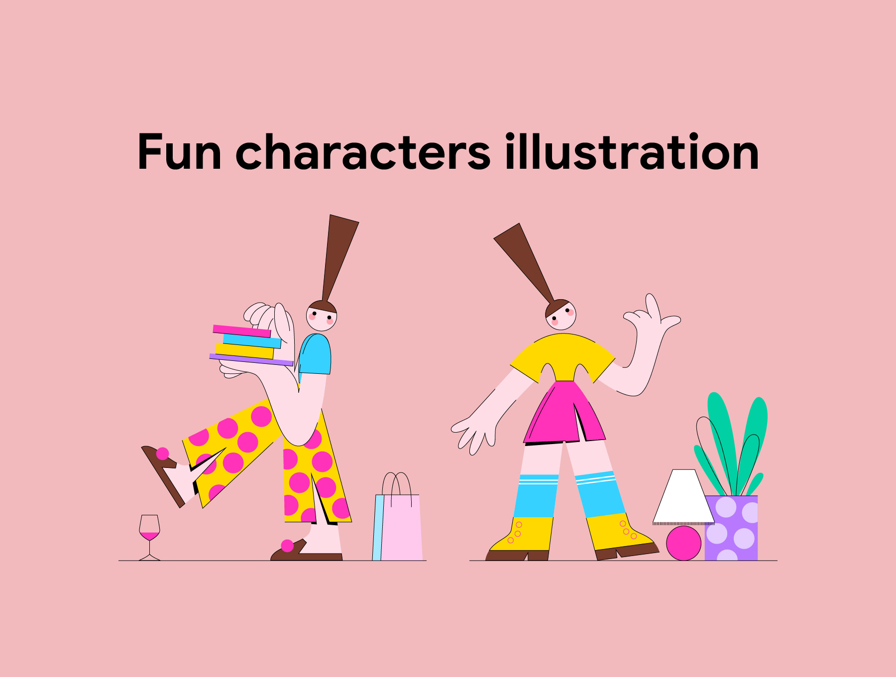 素材库下午茶：10个明亮多彩有趣的人物插画插图