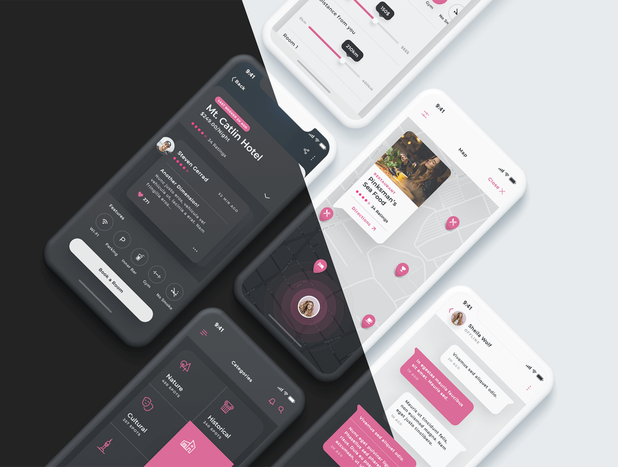 素材库下午茶：漂亮时尚的旅行名宿酒店预订APP UI KIT套装下载[PSD,Sketch,XD]插图(4)