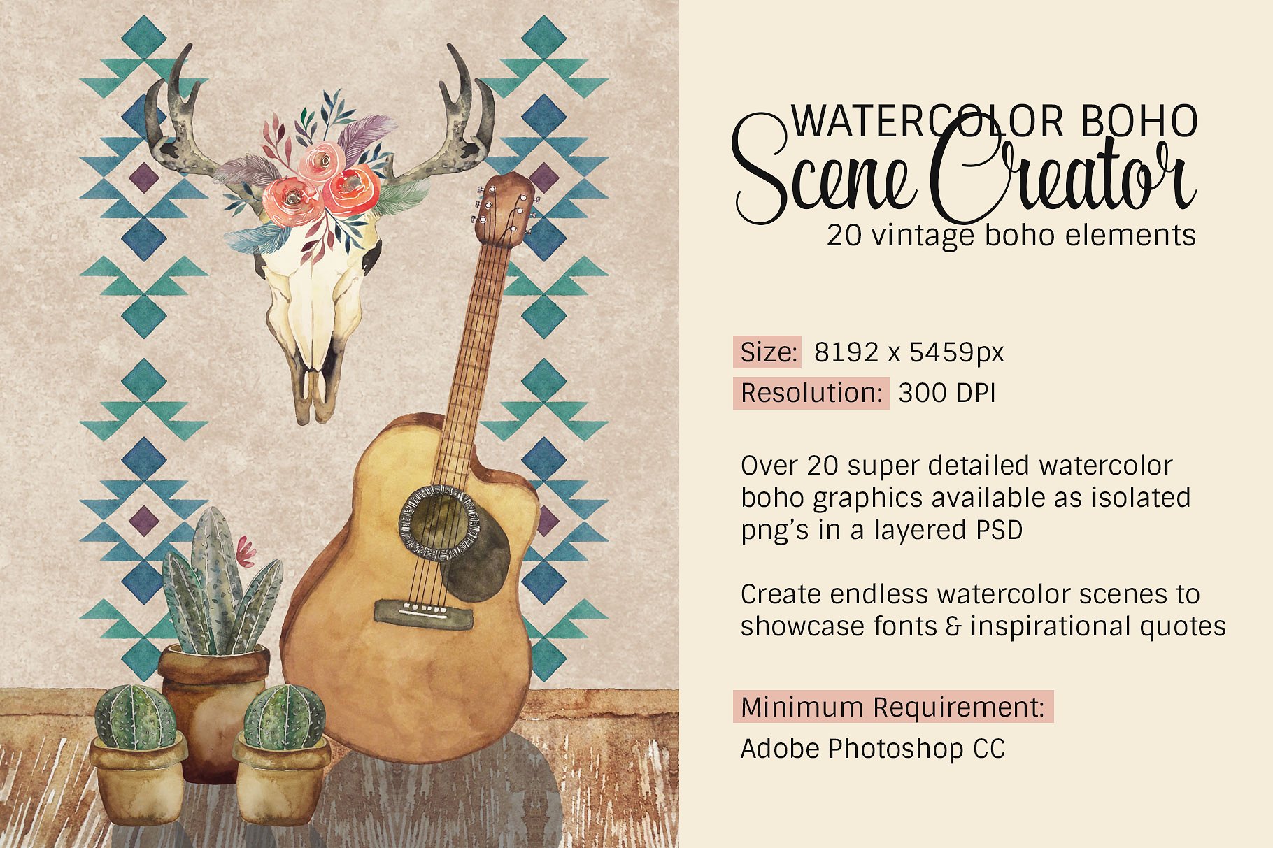 特色怀旧复古时尚水彩Boho场景素材包下载插图(1)