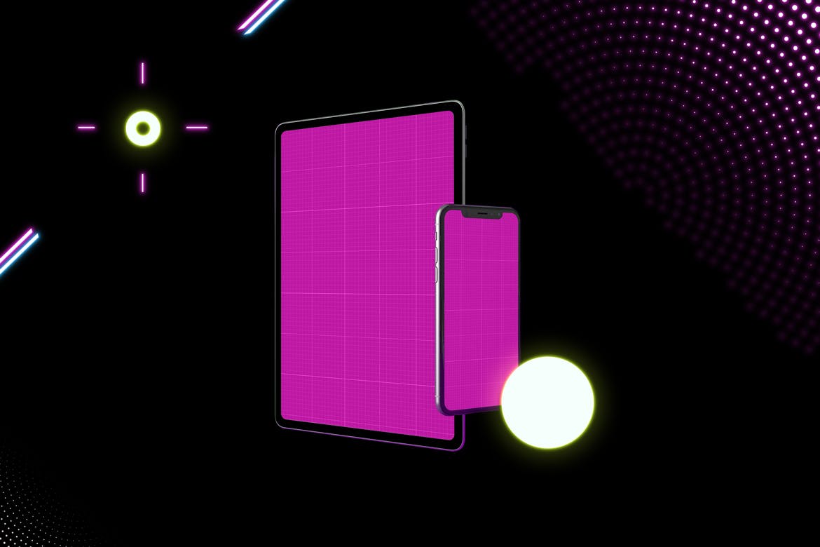 霓虹灯背景iPhone XS & iPad Pro样机模板 Neon iPhone XS & iPad Pro插图(7)