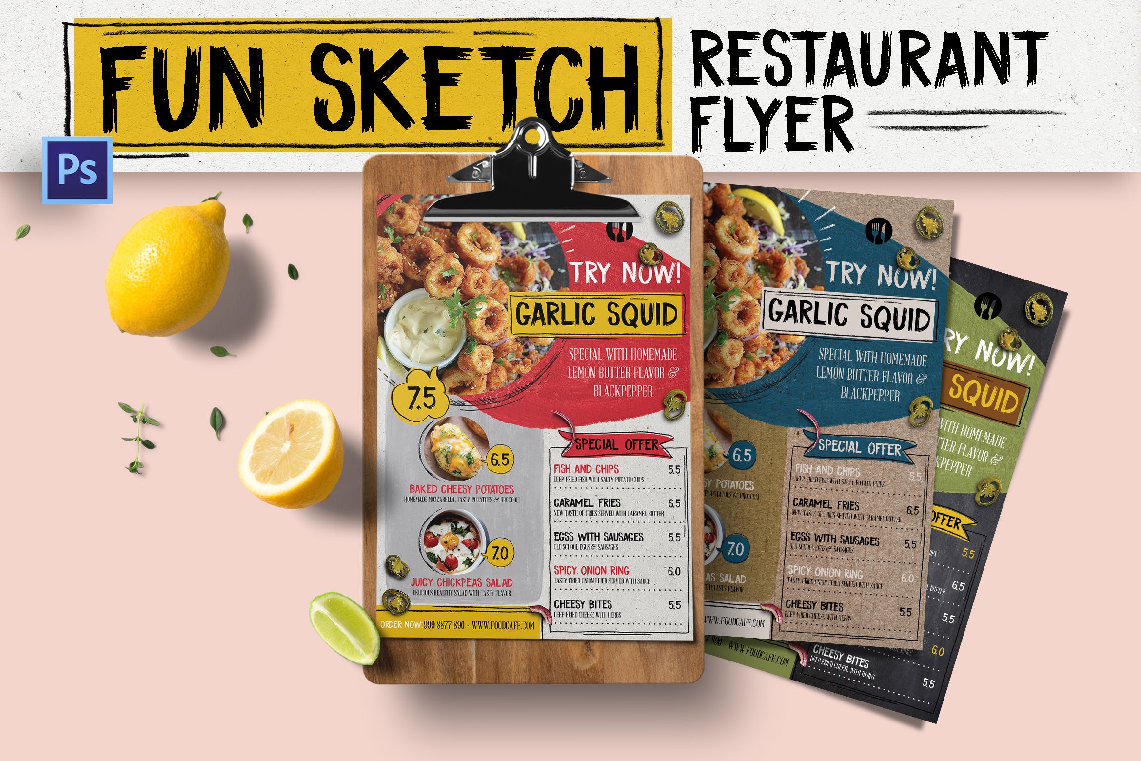 素描线条设计风格餐厅菜单模板 Fun Sketch Food Menu插图