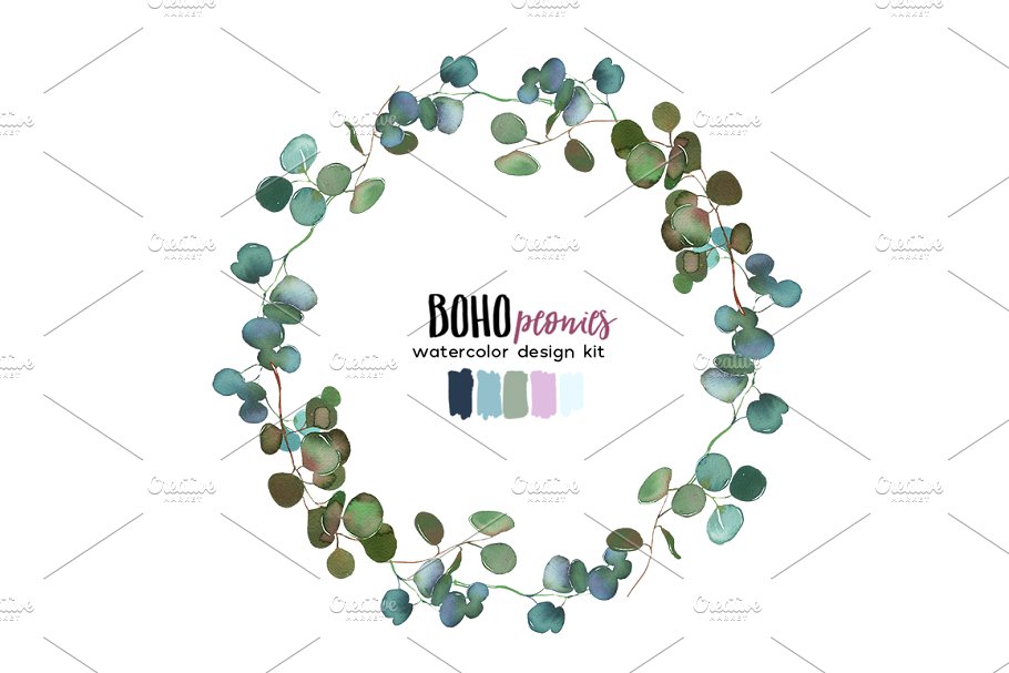 波西米亚风白色&粉色牡丹水彩剪贴画 Boho White Pink Peonies Watercolor插图(12)