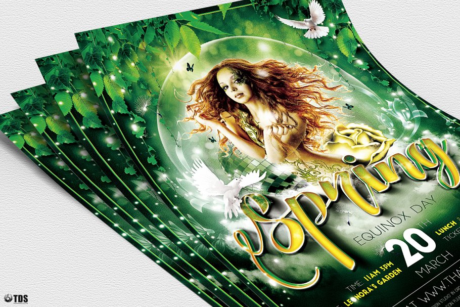 春天童话仙子仙境风格传单海报设计PSD模板v2 Spring Equinox Flyer PSD V2插图(4)