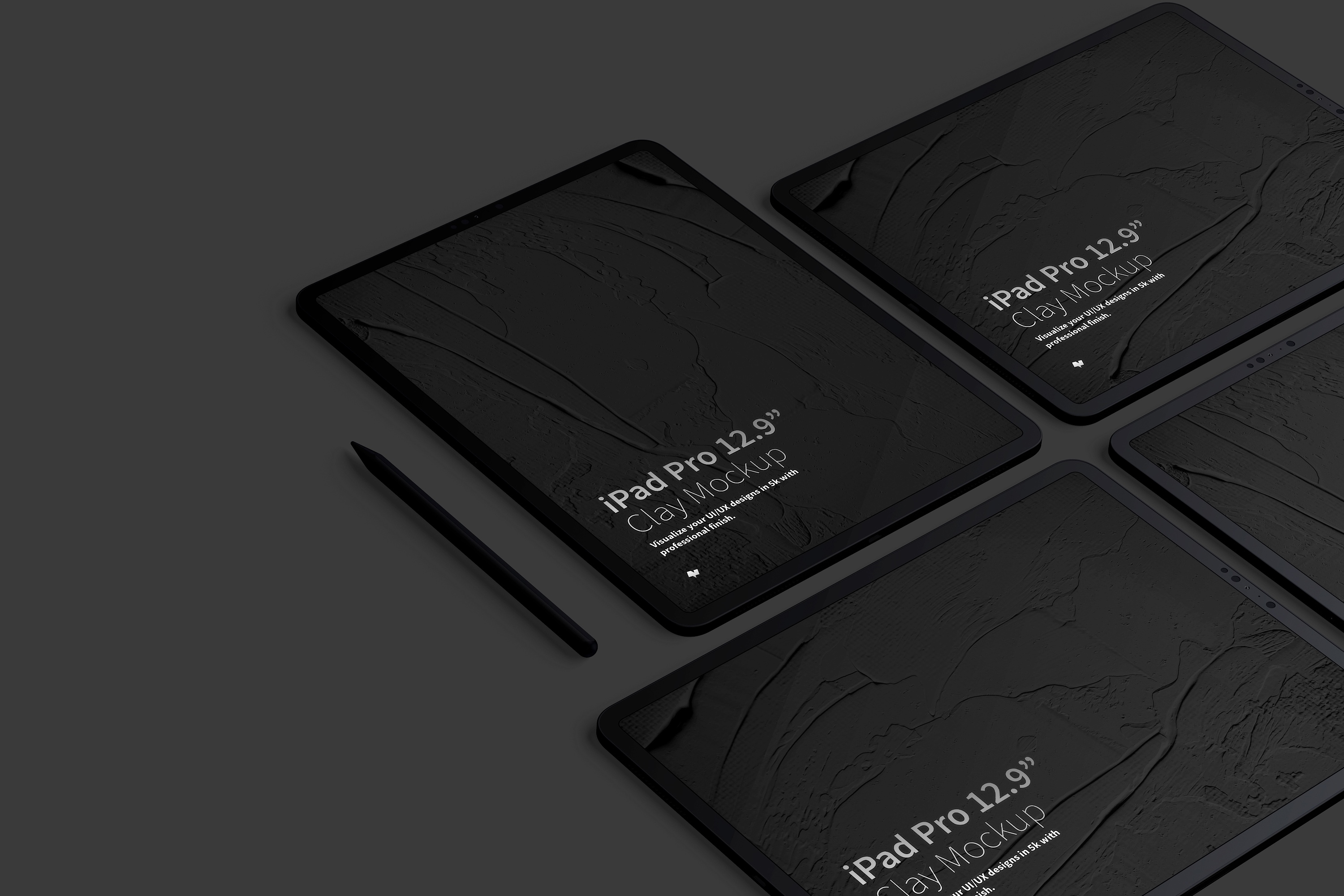 iPad Pro平板电脑UI设计效果图网格布局样机 Clay iPad Pro 12.9” Mockup, Grid Layout插图(4)