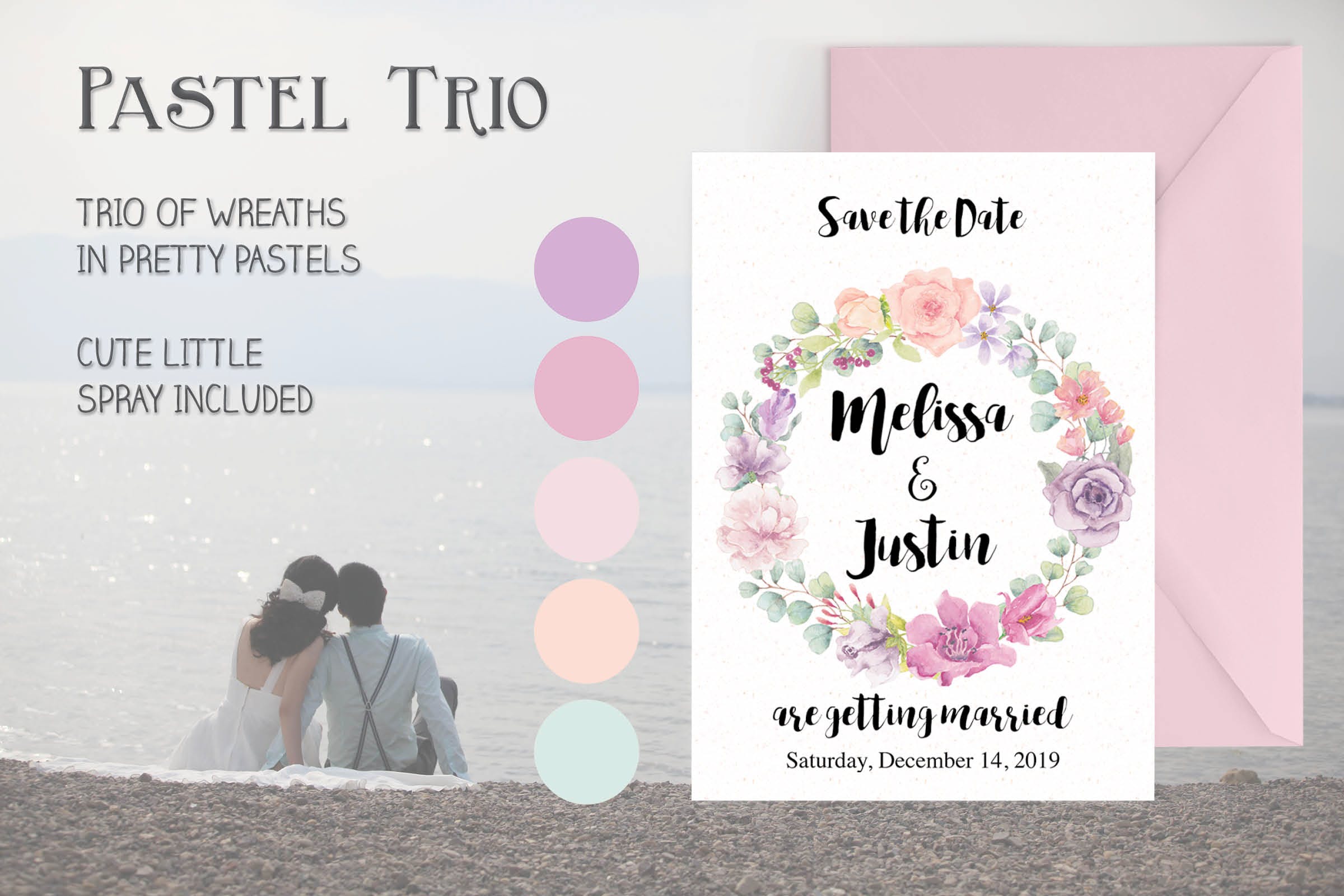 柔和色调水彩花环剪贴画素材库精选PNG素材 Three Watercolor Wreaths in Pastel Shades插图