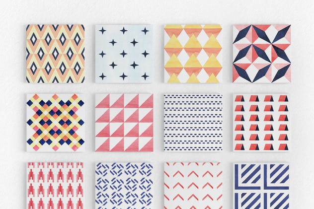 几何水彩矢量图案设计素材包 Geometry Watercolor Vector Patterns插图(1)