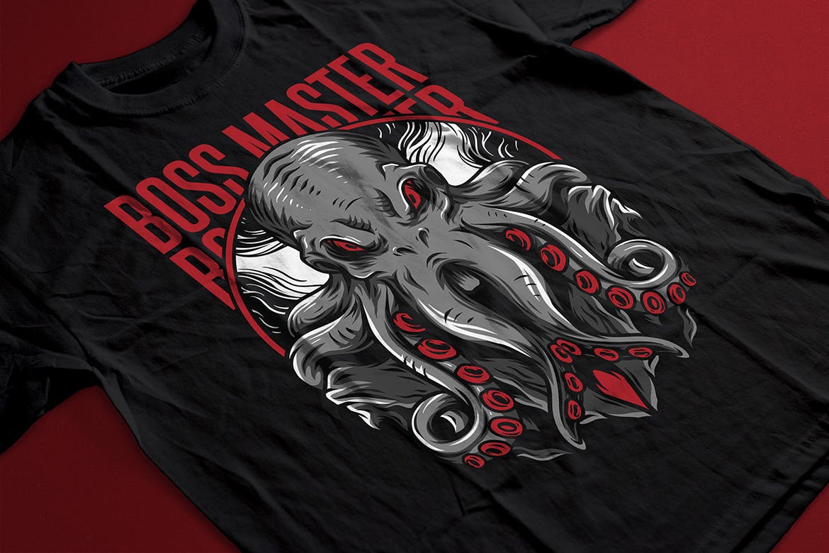 章鱼老大潮牌T恤印花图案素材库精选设计素材 Boss Master插图(1)
