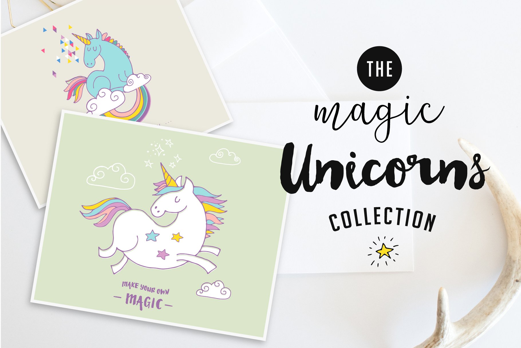 手绘魔法独角兽插图元素 Magic Unicorns collection插图