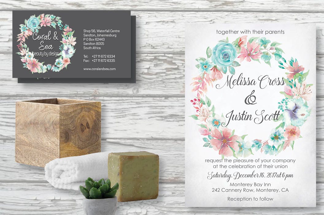 “珊瑚与海”：水彩花圈和花束水彩手绘剪贴画PNG素材 “Coral and Sea”: Watercolor Wreath and Bouquets插图(4)